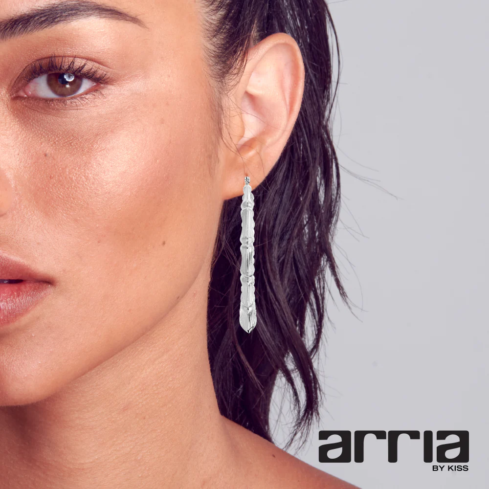 Arria White Gold Tone Bamboo Hoop Earrings – 65mm & 70mm - Image 6