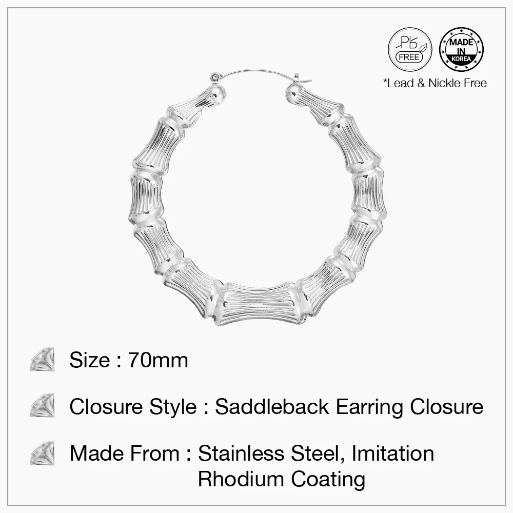 Arria White Gold Tone Bamboo Hoop Earrings – 65mm & 70mm - Image 7
