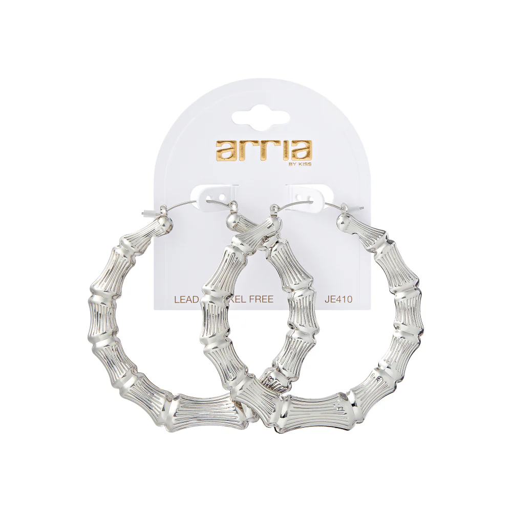 Arria White Gold Tone Bamboo Hoop Earrings – 65mm & 70mm - Image 8