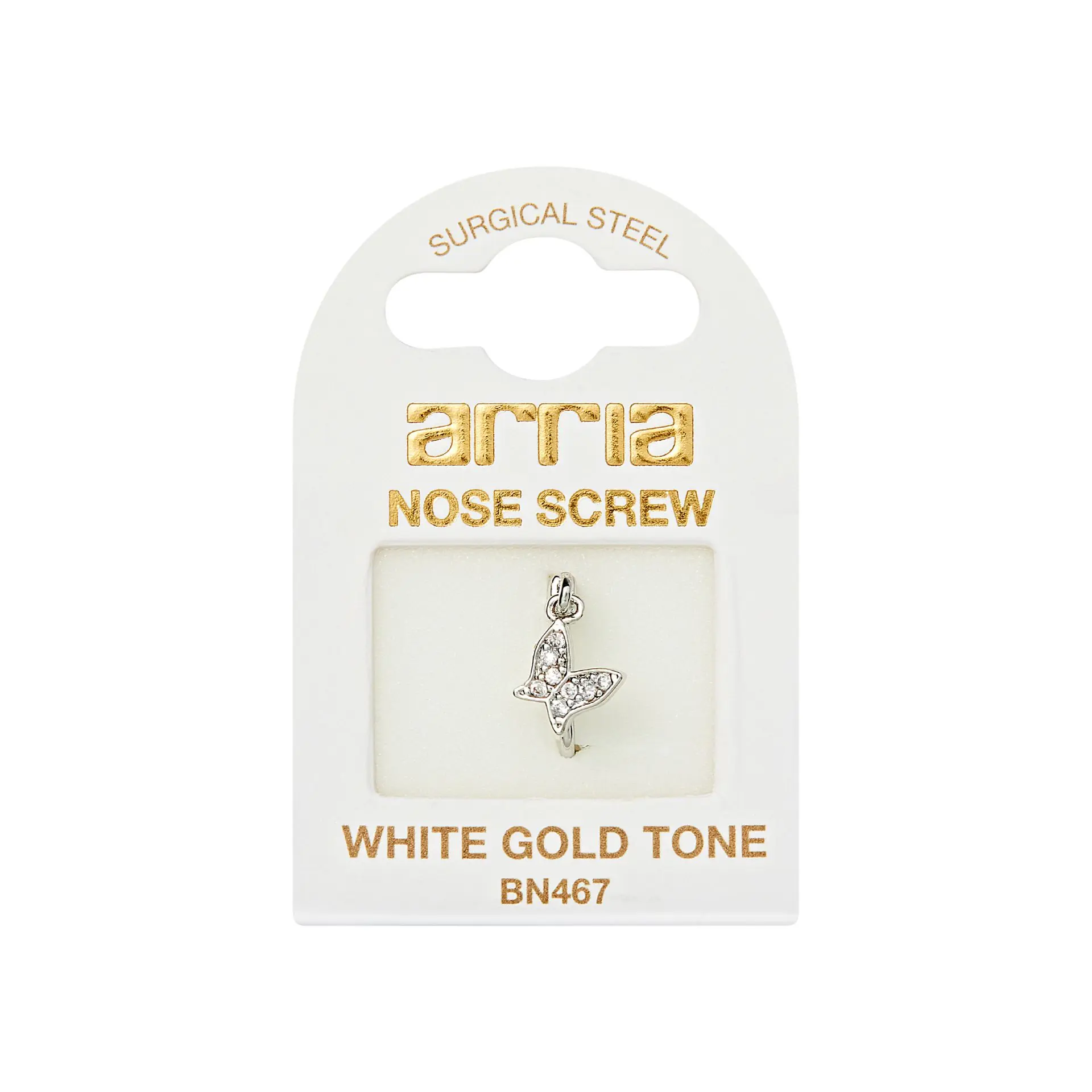 Arria White Gold Tone CZ Butterfly Drop Nose Screw Hypoallergenic, Secure Twisted Fit - Image 6