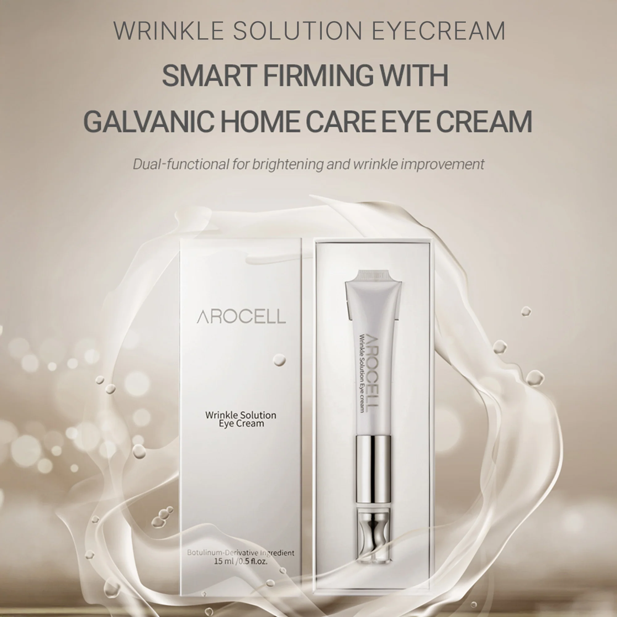 Arocell Wrinkle Solution Eye Cream with Galvanic Applicator – Korean Firming & Brightening Eye Treatment (15ml) - Image 4