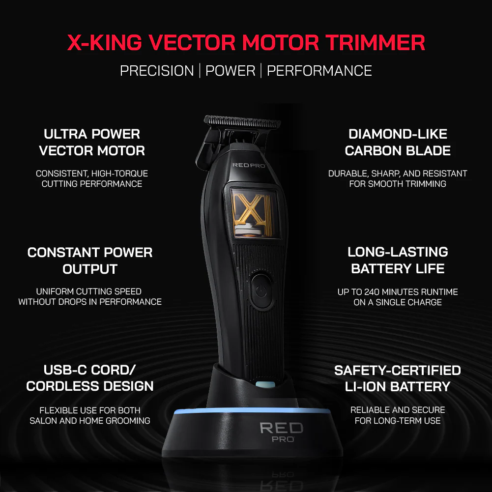 Red PRO X-King Vector Motor Cordless Trimmer - Image 9